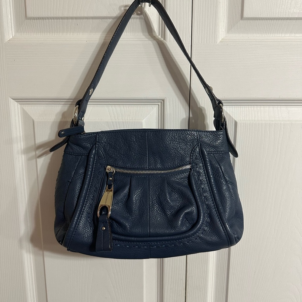 B. Makowsky Dark Blue Leather Shoulder Bag